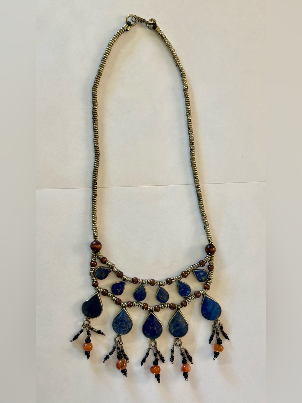 Vintage Lapis Teardrop Beaded Statement Necklace - Boho Women Jewelry